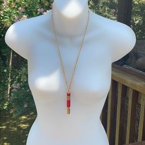Vintage Red Leather Goldtone Security Whistle Necklace